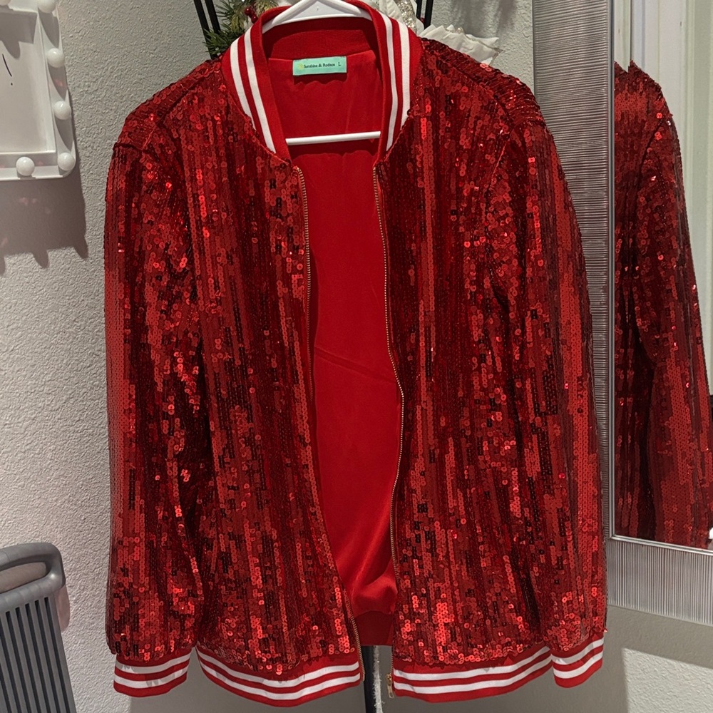 Glamorous Red Sequin Bomber Jacket